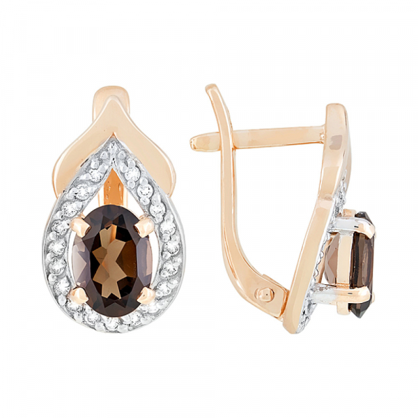 Золотые серьги с раухтопазом и фианитом № 118247