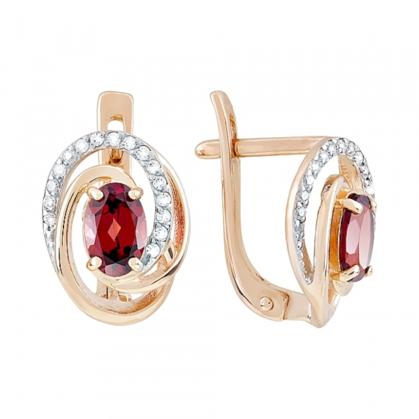 Золотые серьги с гранатом и фианитом № 119986