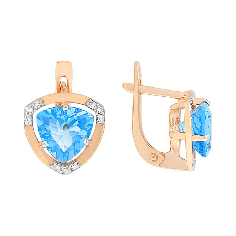 Золотые серьги с топазом и фианитом № 78294