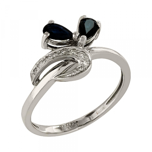 Золотое кольцо с бриллиантом и сапфиром № 96387