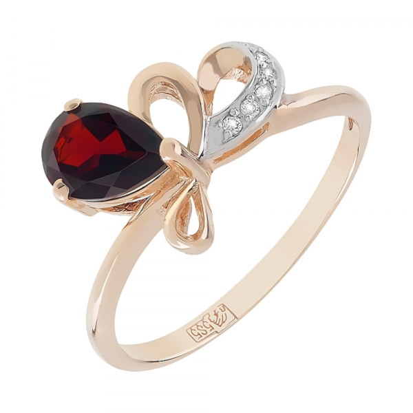 Золотое кольцо с гранатом и фианитом № 96886