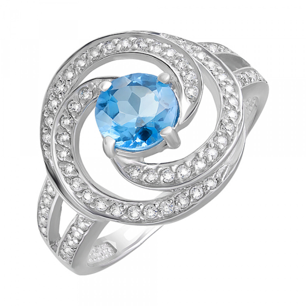 Серебряное кольцо с топазом и фианитом № 123206