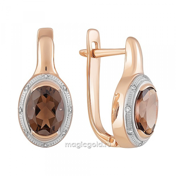 Золотые серьги с раухтопазом и фианитом № 162989