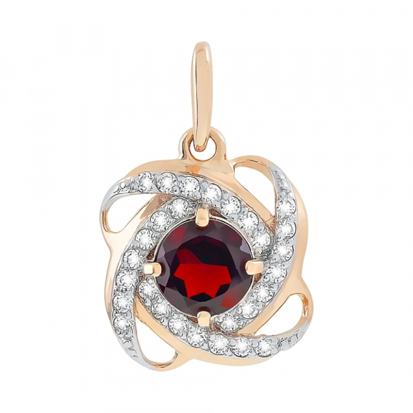 Золотая подвеска с гранатом и фианитом № 81079