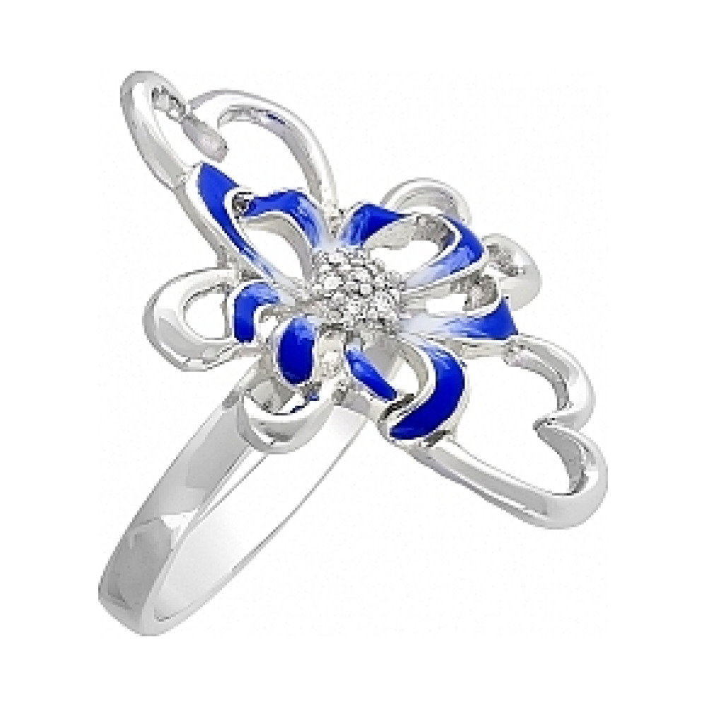 Серебряное кольцо с фианитом и эмалью № 114957