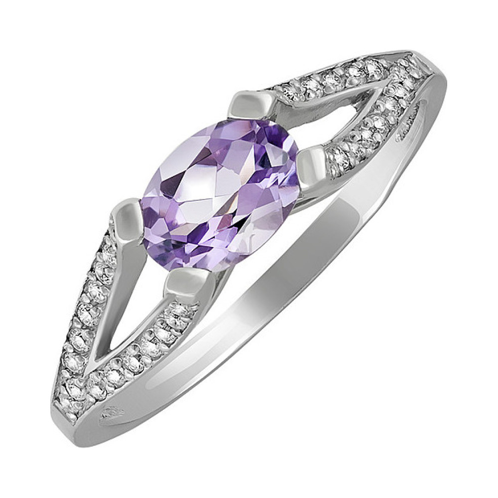 Серебряное кольцо с аметистом и фианитом № 133097