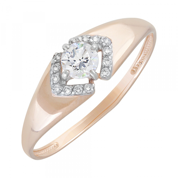 Золотое кольцо с кристаллом swarovski и фианитами № 129052