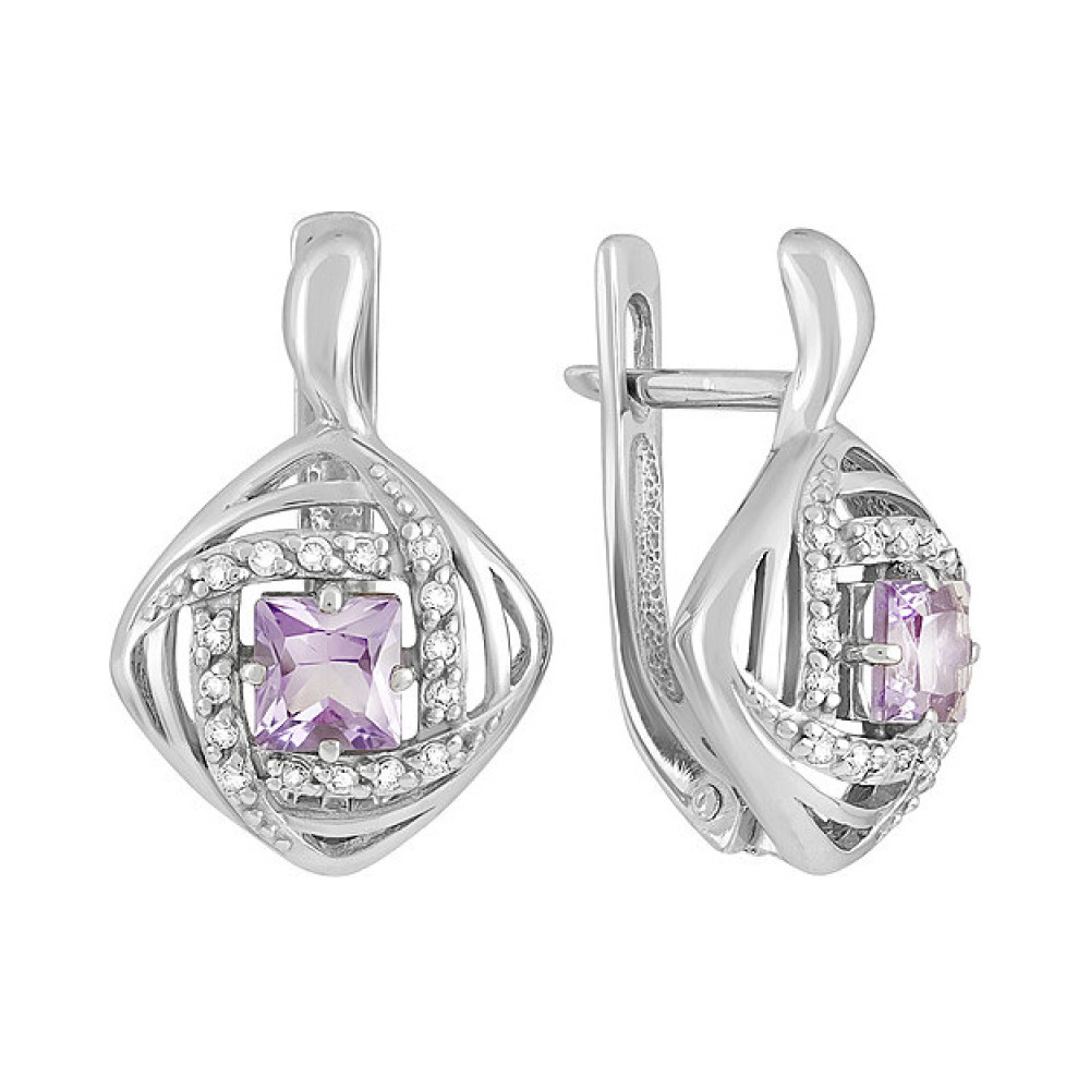 Серебряные серьги с аметистом и фианитом № 132074