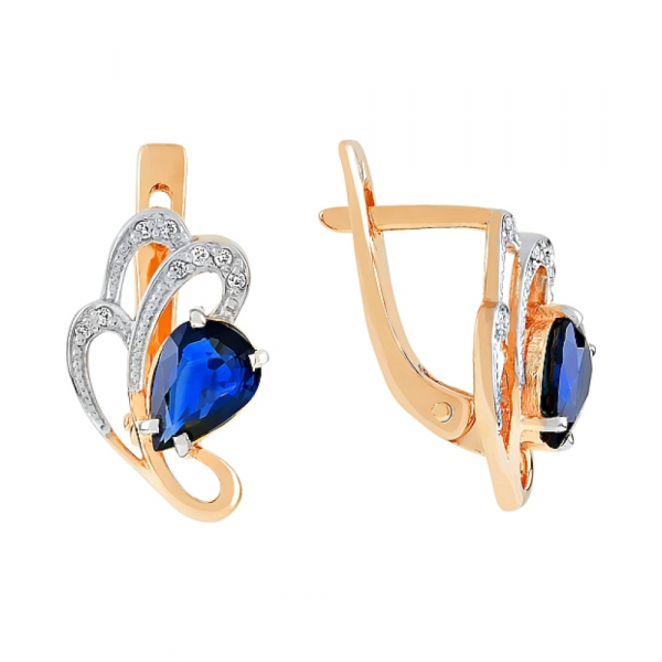 Золотые серьги с бриллиантом и сапфиром № 83312