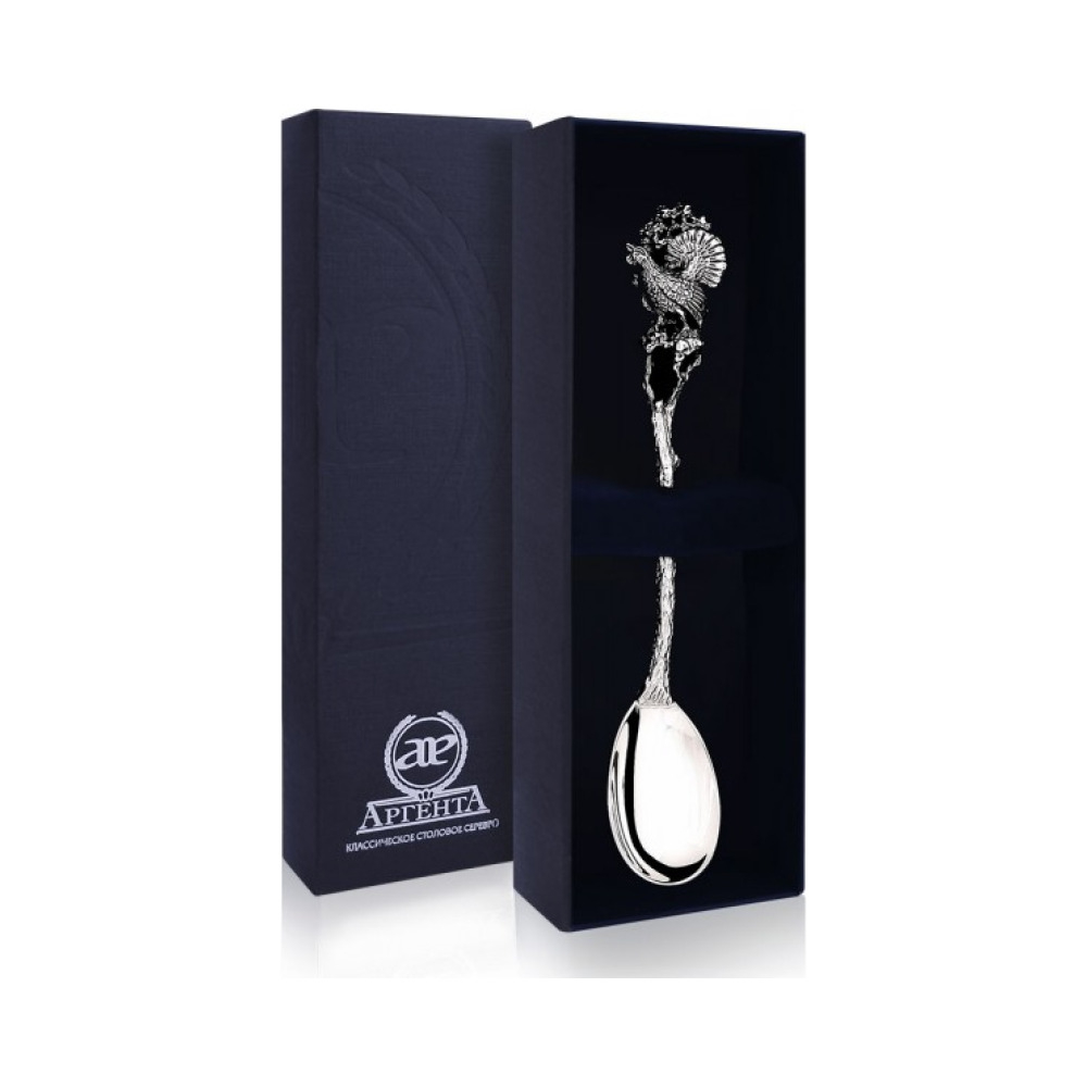 Серебряная чайная ложка «Глухарь» с чернением»