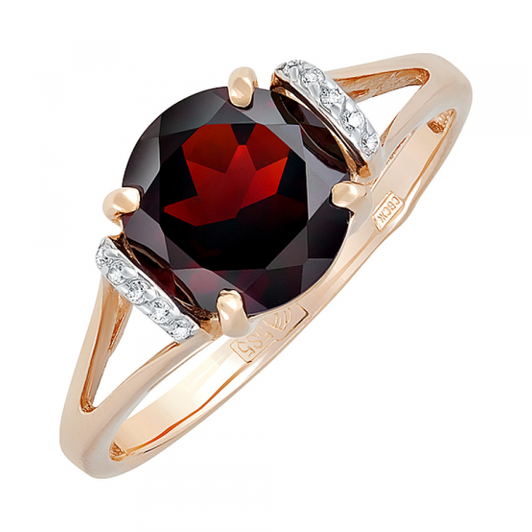 Золотое кольцо с гранатом и фианитом № 129393