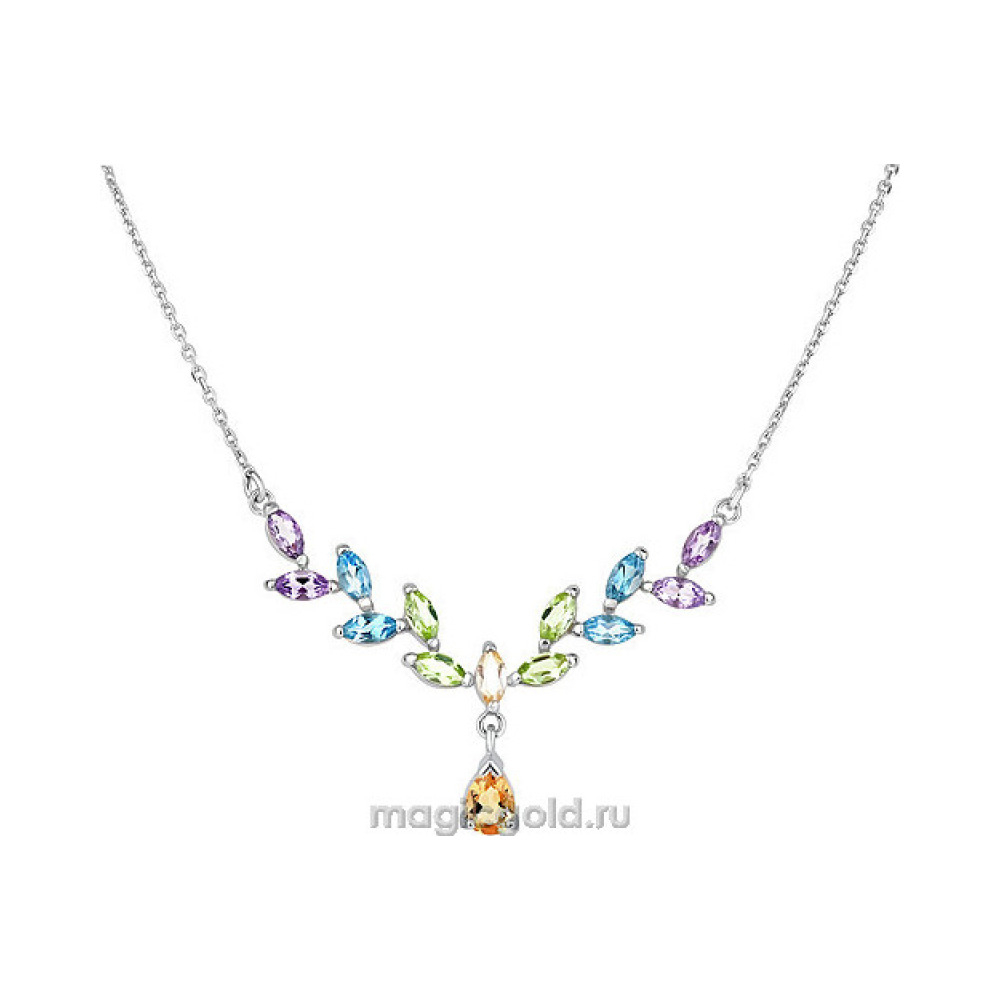 Серебряное колье с полудраг. вставками и фианитом № 136561