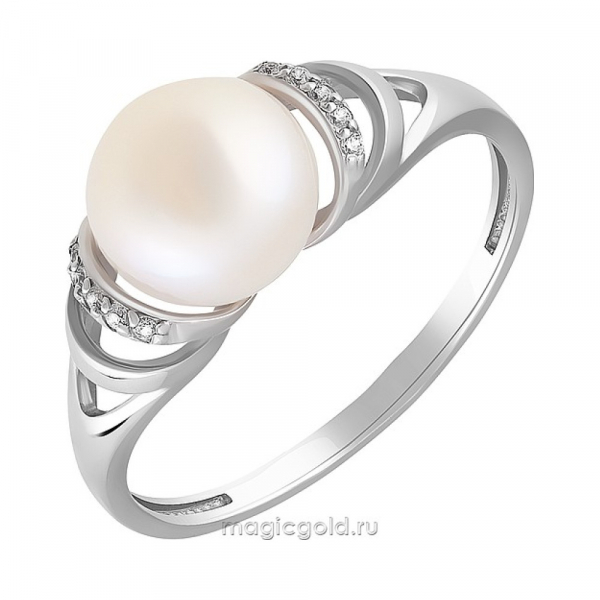 Серебряное кольцо с жемчугом и фианитом № 151351