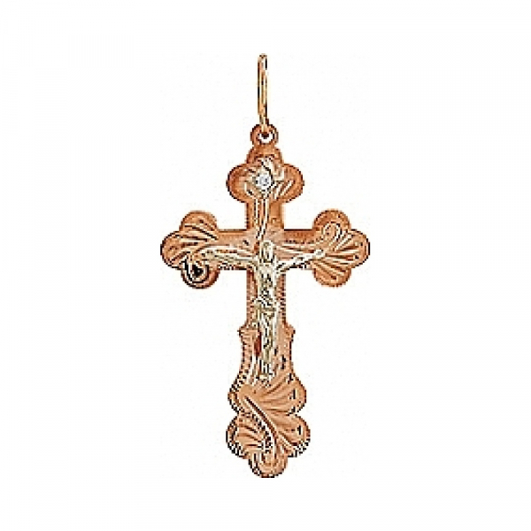 Крест с ручной разгравировкой и фианитом № 78321