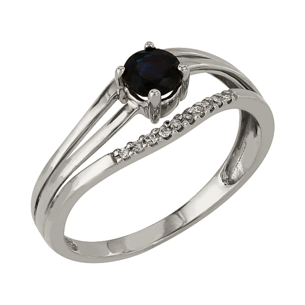 Золотое кольцо с бриллиантом и сапфиром № 84994