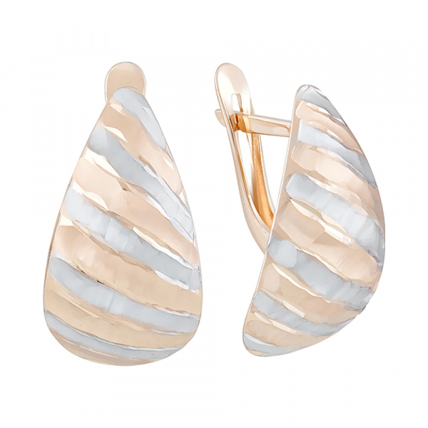 Золотые серьги без камня с алмазкой № 124366