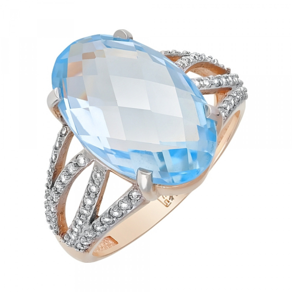 Золотое кольцо с топазом и фианитом № 121057