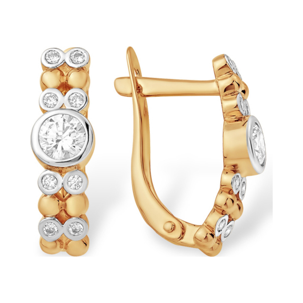 Золотые серьги с кристаллами swarovski и фианитом № 140198