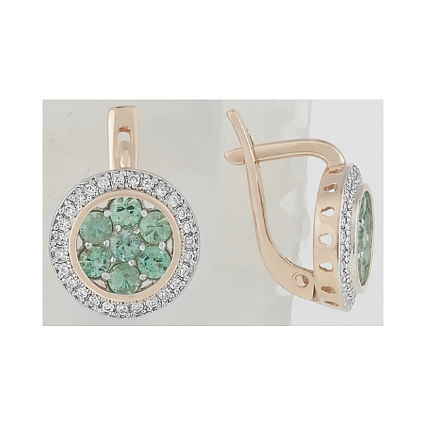 Золотые серьги с бриллиантом и изумрудом № 116065