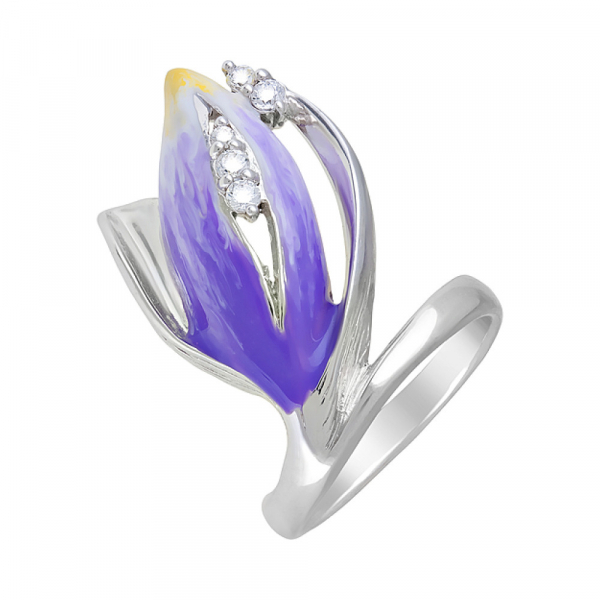 Серебряное кольцо с фианитом и эмалью № 106292