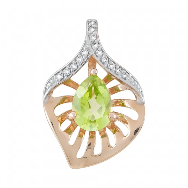 Золотая подвеска с хризолитом и фианитом № 120055