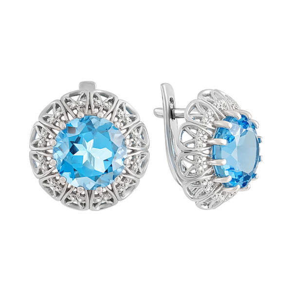 Серебряные серьги с топазом и фианитом № 129611