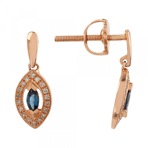 Пуссеты с бриллиантом и сапфиром № 107082