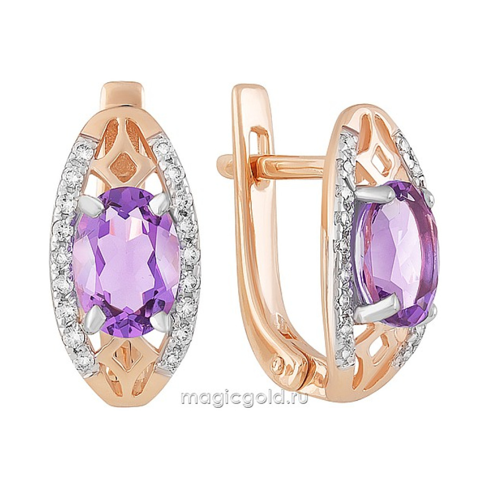 Золотые серьги с аметистом и фианитом № 158970