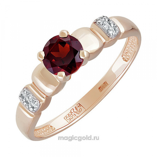 Золотое кольцо с гранатом и фианитом № 142093