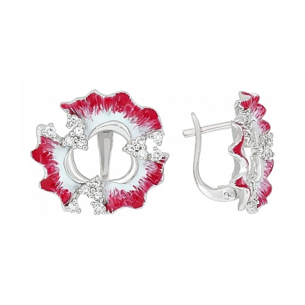 Серебряные серьги с эмалью и фианитом № 114998