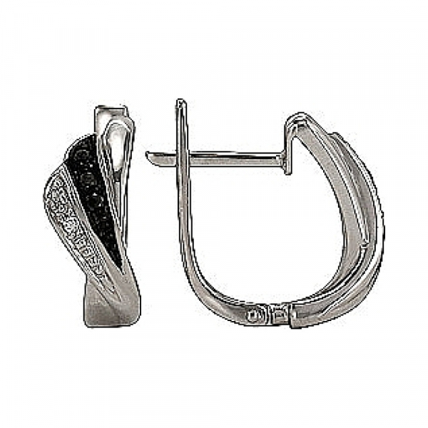 Золотые серьги с чёрными и белыми бриллиантами № 74467