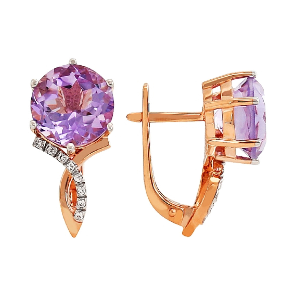 Золотые серьги с аметистом и фианитом № 84334
