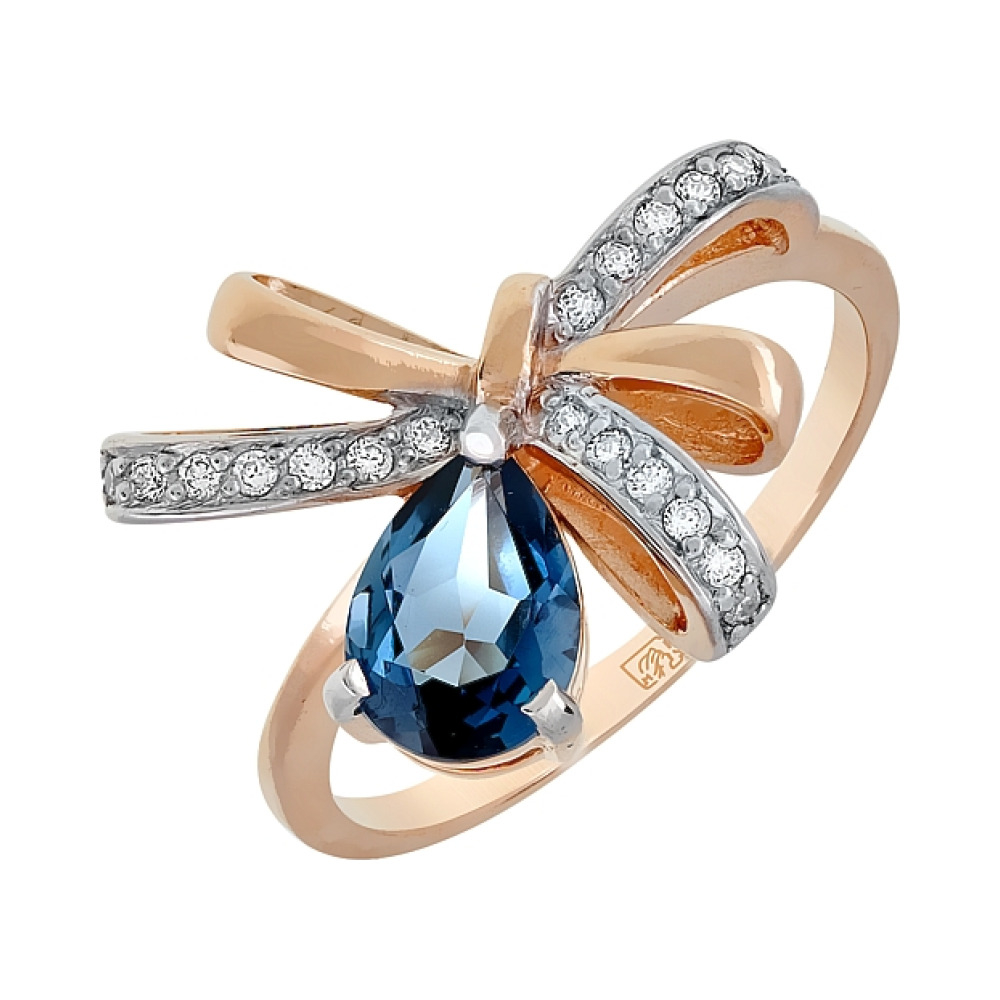 Золотое кольцо с топазом и фианитом № 115369