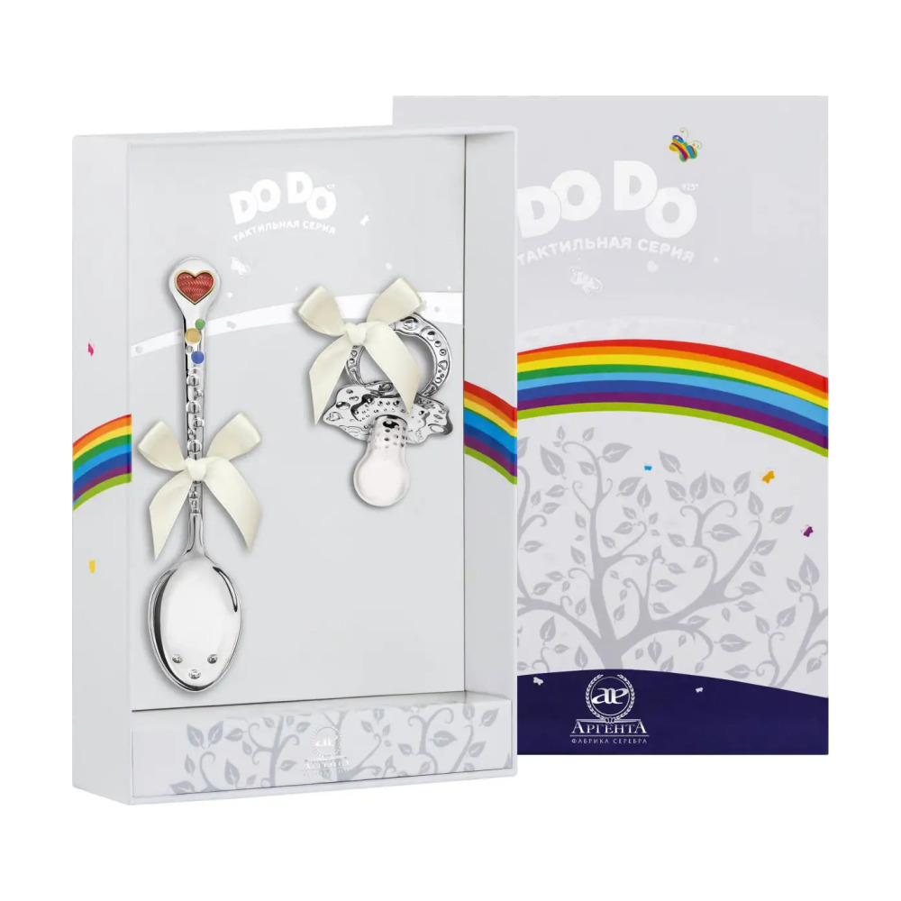 Набор детский DODO Сердечко: ложка и сувенир-пустышка из серебра 925 пробы