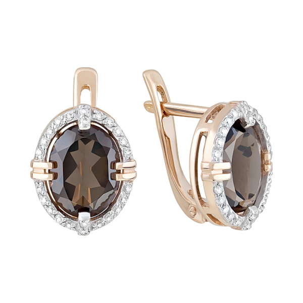 Золотые серьги с раухтопазом и фианитом № 126978