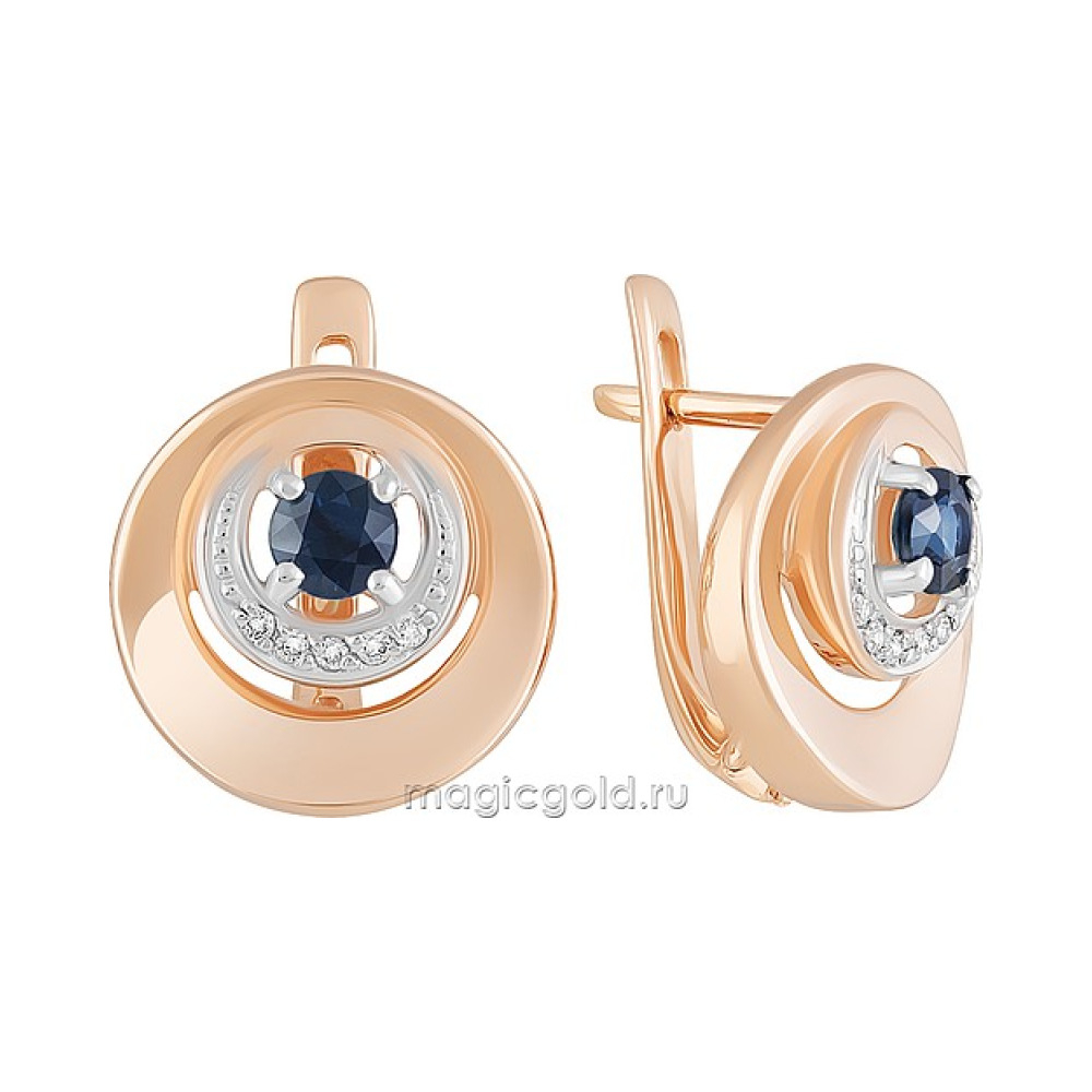 Золотые серьги с бриллиантом и сапфиром № 160648