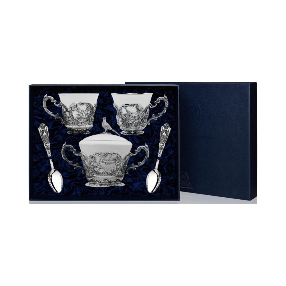 Набор «Королевская охота» с чернением (5 предметов с сахарницей)