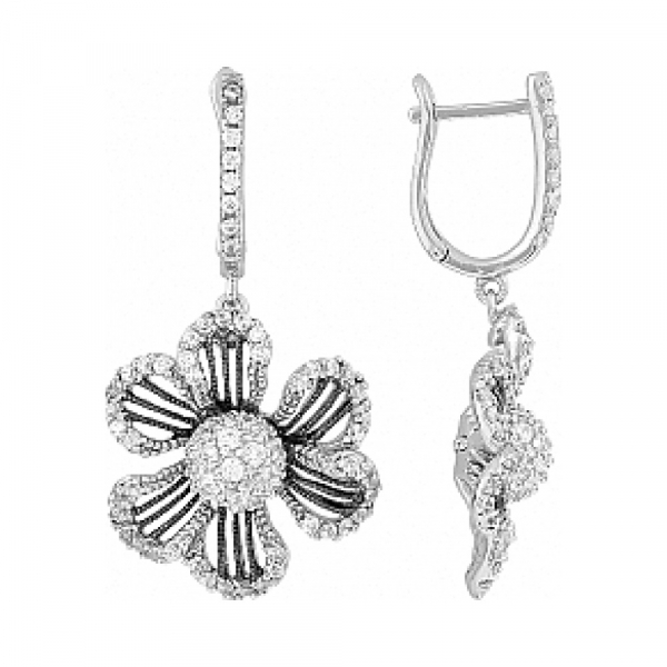 Серебряные серьги с фианитом № 114273