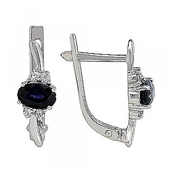 Золотые серьги с сапфиром и бриллиантом № 82389