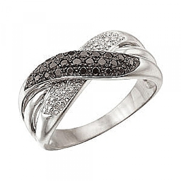 Золотое кольцо с чёрным и белым бриллиантами № 28548