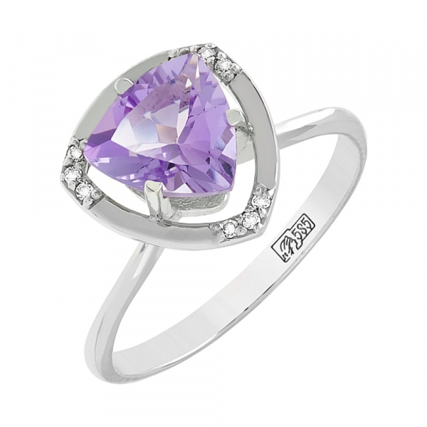 Золотое кольцо с аметистом и фианитом № 82100