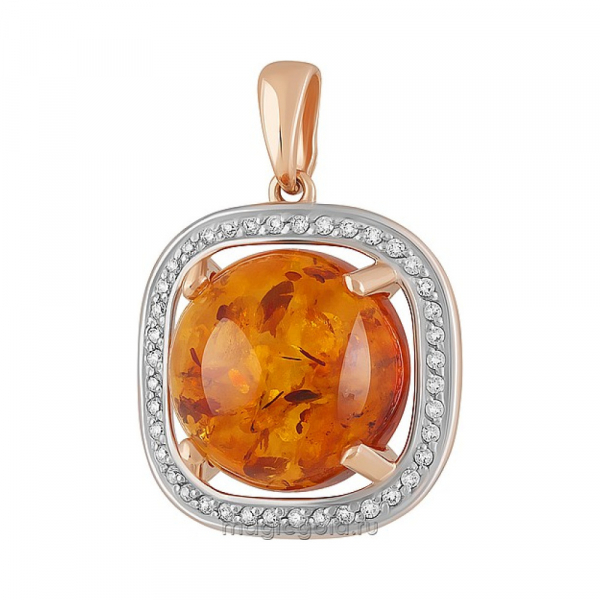 Золотая подвеска с янтарем и фианитом № 160666