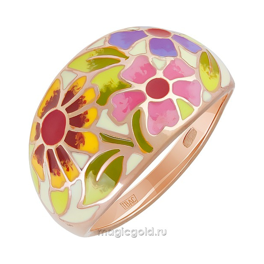 Серебряное кольцо с эмалью и золотым покрытием № 140380