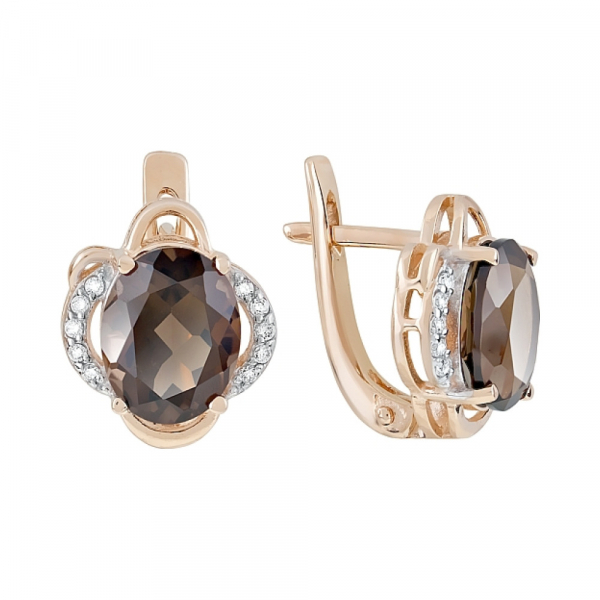 Золотые серьги с раухтопазом и фианитом № 119609