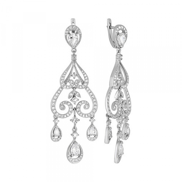 Серебряные серьги с фианитом № 131688