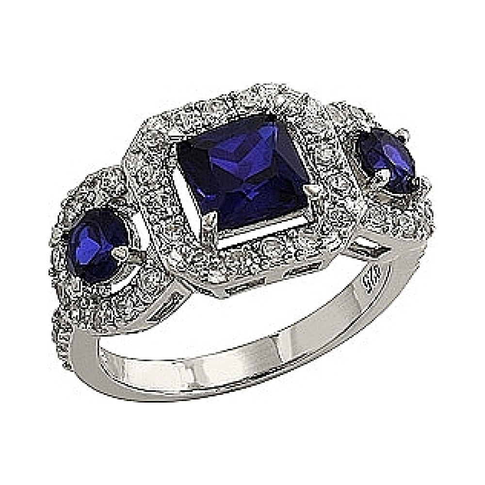 Серебряное кольцо с имитац. корунда и фианитом № 80592