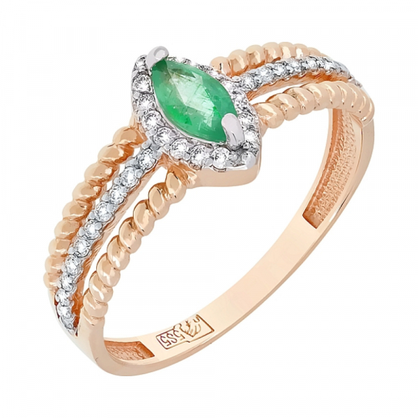 Золотое кольцо с бриллиантом и изумрудом № 120378