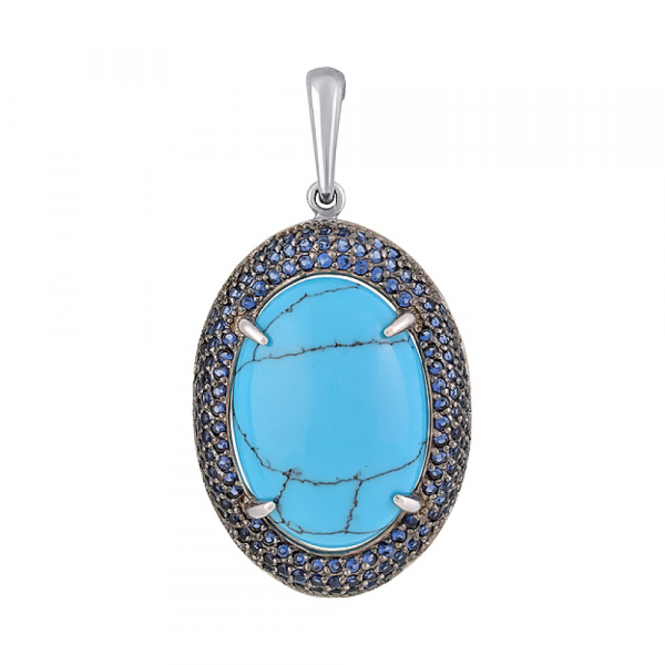 Серебряная подвеска с бирюзой и фианитом № 128102