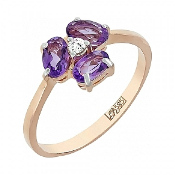 Золотое кольцо с аметистом и фианитом № 114840