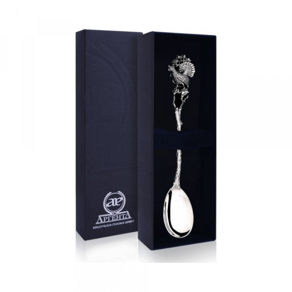 Серебряная чайная ложка «Глухарь» с чернением»